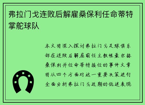 弗拉门戈连败后解雇桑保利任命蒂特掌舵球队