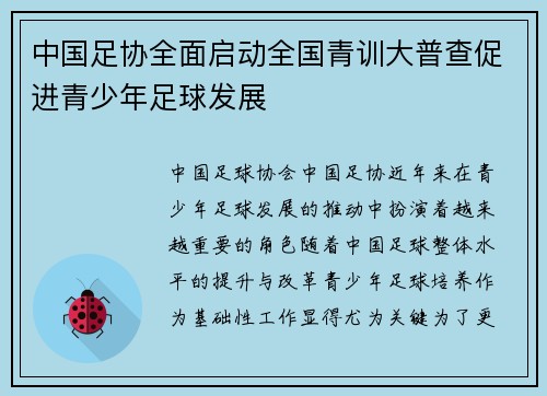 中国足协全面启动全国青训大普查促进青少年足球发展